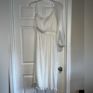 White Midi-Length One Shoulder Dress